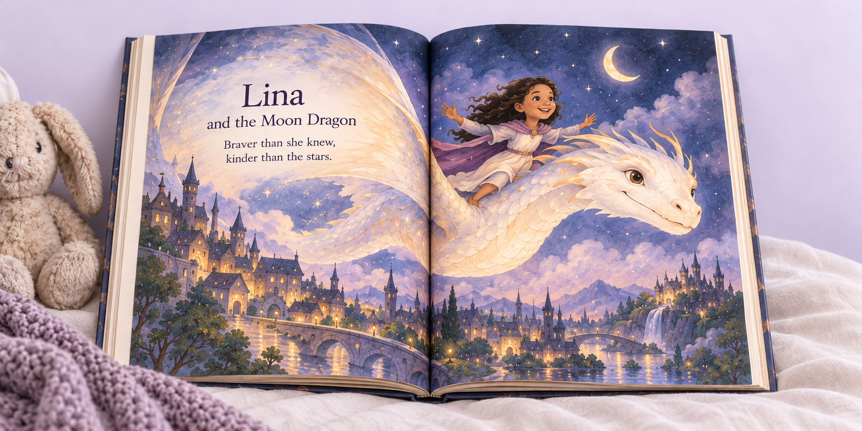 An illustrated moon dragon storybook